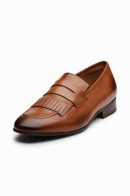 Shop_Dapper Shoes_Brown Fringe Belgian Loafers _Online_at_Aza_Fashions