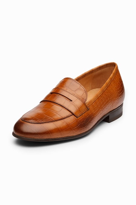 Dapper Shoes_Brown Penny Crocodile Tan Loafers _Online_at_Aza_Fashions