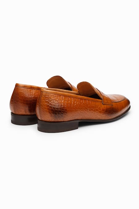 Buy_Dapper Shoes_Brown Penny Crocodile Tan Loafers _Online_at_Aza_Fashions