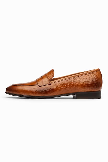 Shop_Dapper Shoes_Brown Penny Crocodile Tan Loafers _Online_at_Aza_Fashions
