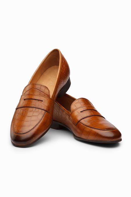 Dapper Shoes Penny Crocodile Tan Loafers 