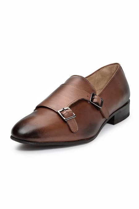 Shop_Dapper Shoes_Brown Buckles Double Monk Loafers _Online_at_Aza_Fashions