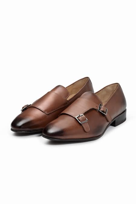 3dm Lifestyle Brown Buckles Double Monk Loafers 
