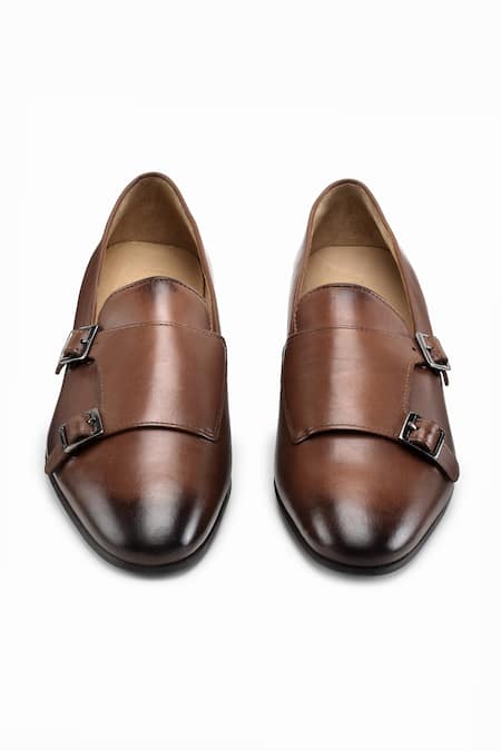 Dapper Shoes_Brown Buckles Double Monk Loafers _at_Aza_Fashions
