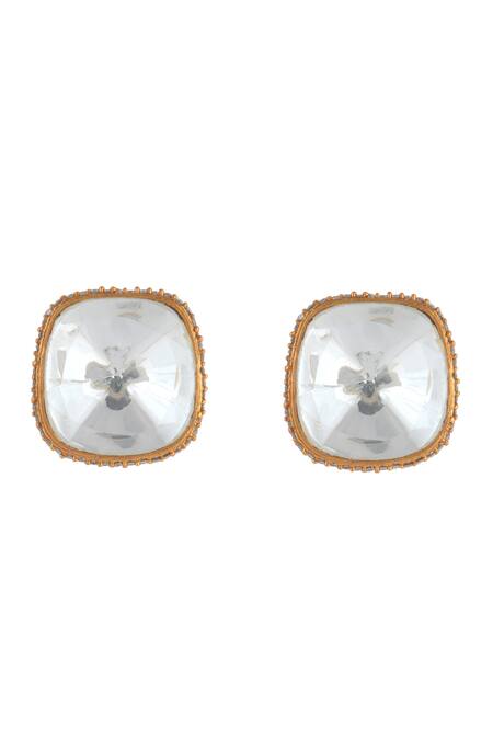 Curio Cottage_Gold Plated Stones Meira Uncut Polki Studs_Online_at_Aza_Fashions