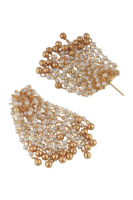 Curio Cottage_Gold Plated Pearls Meira Cascade Earrings_Online_at_Aza_Fashions