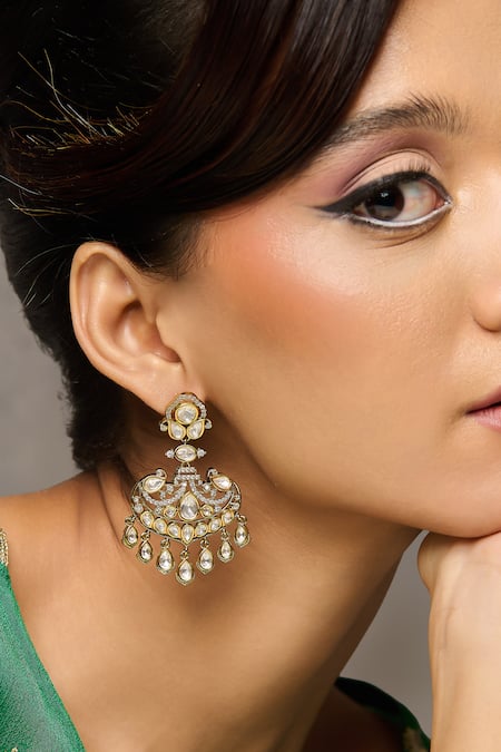 Curio Cottage Gold Plated Stones, Faux Diamonds Meira Dusk Chandelier Earrings 