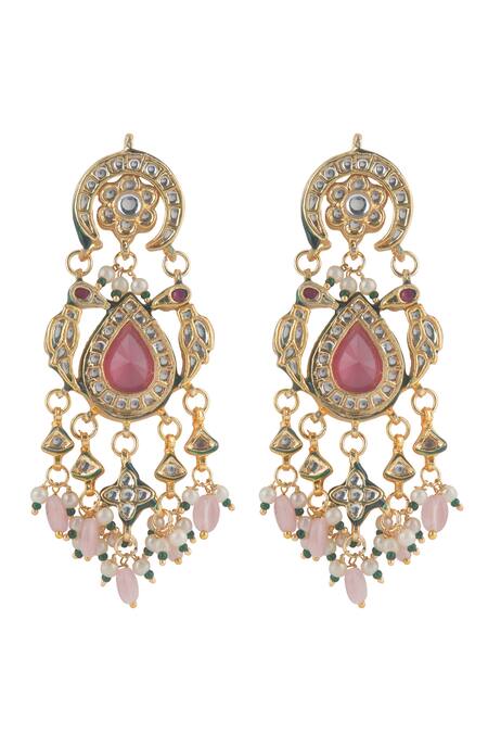 Buy Curio Cottage Multi Color Gemstones, Pearls, Beads Meira Pink Parakeet Dangler Earrings Online at Aza Fashions Buy_Curio Cottage_Multi Color Gemstones, Pearls, Beads Meira Pink Parakeet Dangler Earrings_Online_at_Aza_Fashions