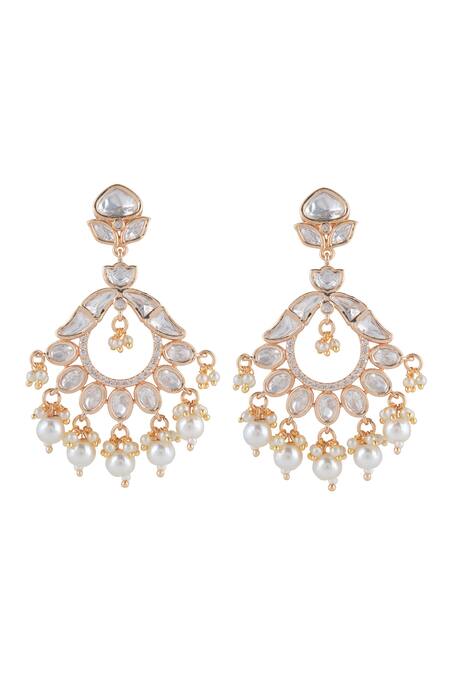 Curio Cottage_Gold Plated Stones, Pearls Glimmering Kundan Chandbali Earrings_Online_at_Aza_Fashions