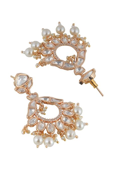 Buy_Curio Cottage_Gold Plated Stones, Pearls Glimmering Kundan Chandbali Earrings_Online_at_Aza_Fashions