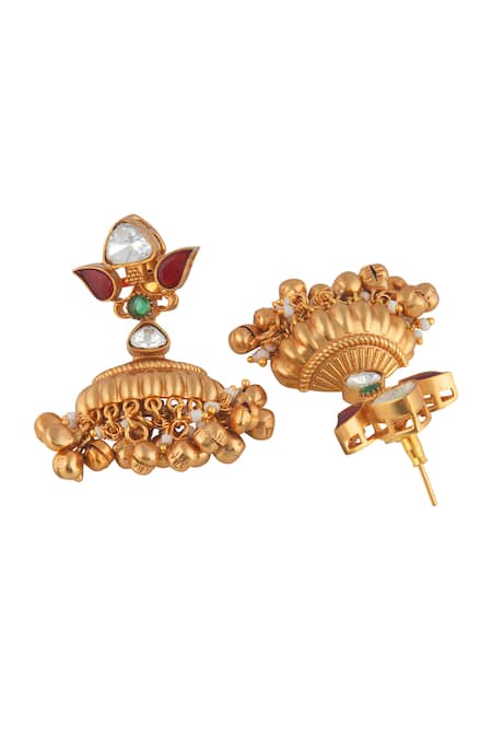 Buy Curio Cottage Gold Plated Gota Patti, Beads, Stones Meira Singing Ghungroo Jhumkis Online at Aza Fashions Buy_Curio Cottage_Gold Plated Gota Patti, Beads, Stones Meira Singing Ghungroo Jhumkis_Online_at_Aza_Fashions