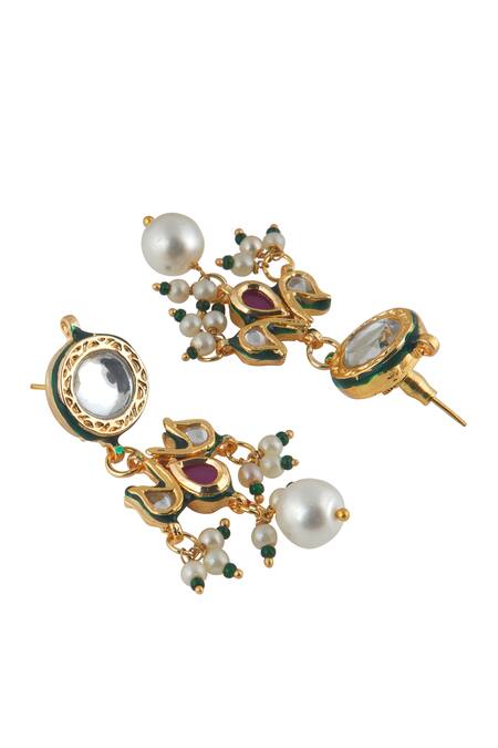 Shop_Curio Cottage_Gold Plated Pearls, Stones Strung Navratna Set_Online_at_Aza_Fashions