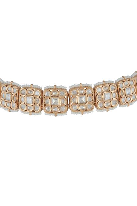 Buy_Curio Cottage_Gold Plated Gemstones, Beads Meira Kundan Glow Choker Set_Online_at_Aza_Fashions