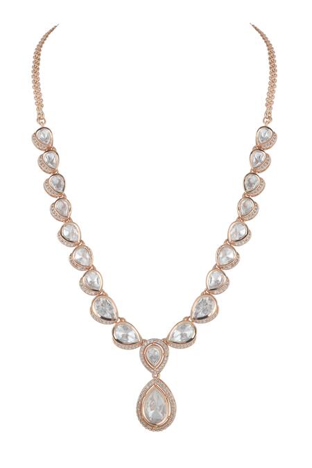 Curio Cottage_Gold Plated Stones, Faux Diamonds Polki Necklace Set _Online_at_Aza_Fashions