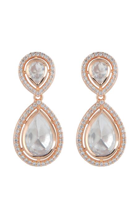 Shop_Curio Cottage_Gold Plated Stones, Faux Diamonds Polki Necklace Set _Online_at_Aza_Fashions