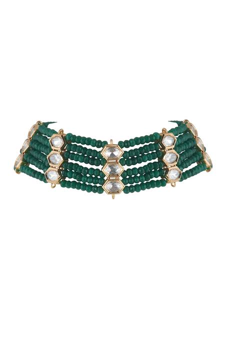Curio Cottage_Green Meira Glimmer Choker_Online_at_Aza_Fashions