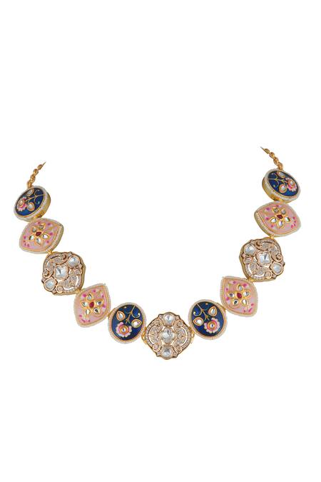 Curio Cottage_Multi Color Indigo Blush Enamel Necklace Set_at_Aza_Fashions