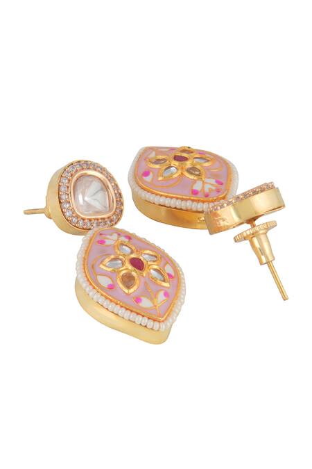 Curio Cottage_Multi Color Pearls, Stones, Faux Diamonds Meira Enamel Spring Necklace Set_Online_at_Aza_Fashions