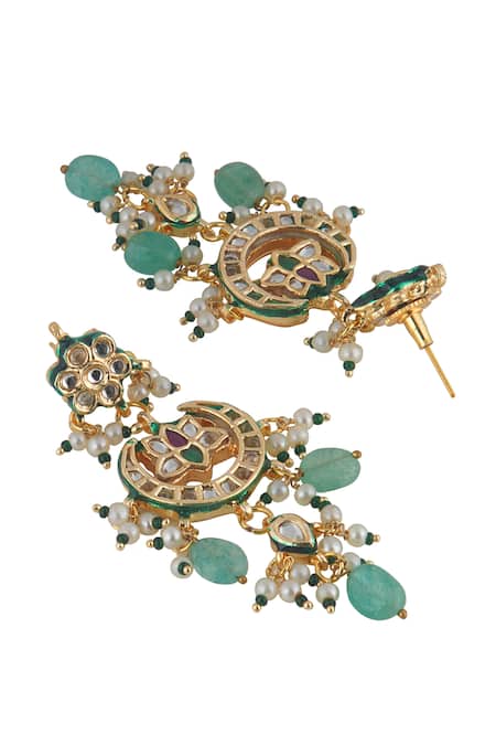 Curio Cottage_Green Beads, Pearls, Stones Crescent Jade Choker Set_Online_at_Aza_Fashions