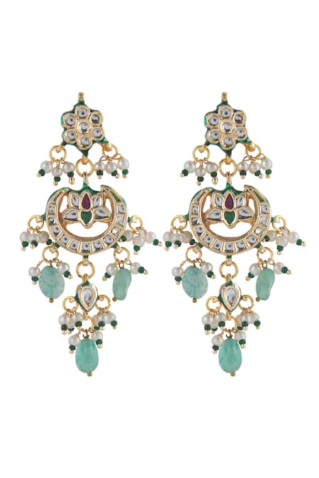 Buy_Curio Cottage_Green Beads, Pearls, Stones Crescent Jade Choker Set_Online_at_Aza_Fashions