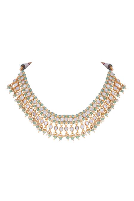 Curio Cottage_Green Meira Mother Of Pearl Necklace_Online_at_Aza_Fashions