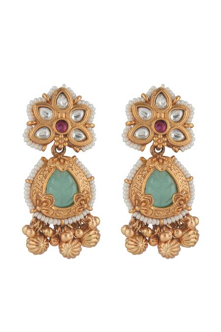 Curio Cottage_White Pearls, Gemstones, Gilded Jade Choker Set_Online_at_Aza_Fashions