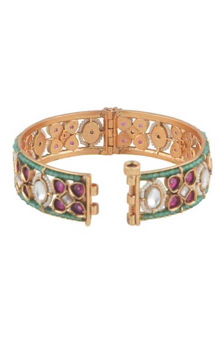 Curio Cottage_Gold Plated Stones Meira Spring Blossom Bangle_Online_at_Aza_Fashions