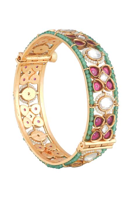 Buy_Curio Cottage_Gold Plated Stones Meira Spring Blossom Bangle_Online_at_Aza_Fashions