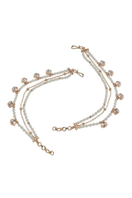 Curio Cottage_Gold Plated Crystals, Pearls Kundan Droplet Ear Chain_Online_at_Aza_Fashions