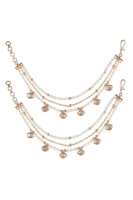 Buy_Curio Cottage_Gold Plated Crystals, Pearls Kundan Droplet Ear Chain_Online_at_Aza_Fashions