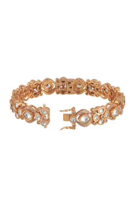 Curio Cottage_Gold Plated Imitation Diamonds Meira Gleaming Kundan Bangle_Online_at_Aza_Fashions