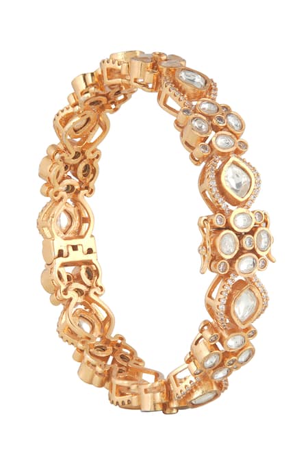 Buy_Curio Cottage_Gold Plated Imitation Diamonds Meira Gleaming Kundan Bangle_Online_at_Aza_Fashions