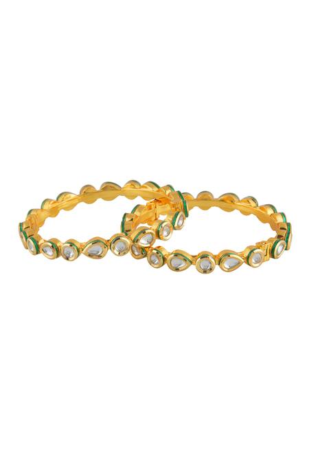 Curio Cottage_Gold Plated Imitation Diamonds Uncut Kundan String Bangle_Online_at_Aza_Fashions