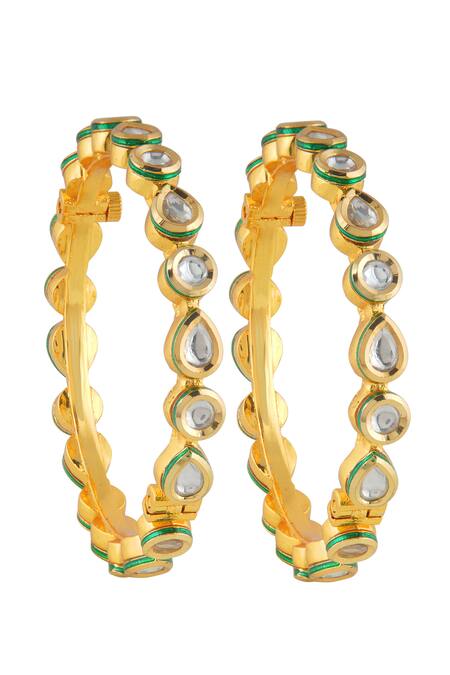 Buy_Curio Cottage_Gold Plated Imitation Diamonds Uncut Kundan String Bangle_Online_at_Aza_Fashions