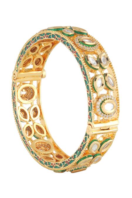 Buy_Curio Cottage_Gold Plated Meira Enamel Love Bangle_Online_at_Aza_Fashions
