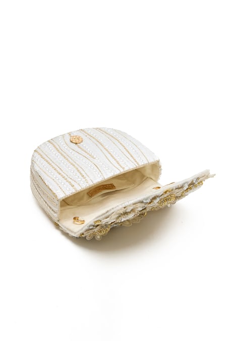 Doux Amour_Ivory Beads, Embroidery Fiona Clutch _Online_at_Aza_Fashions