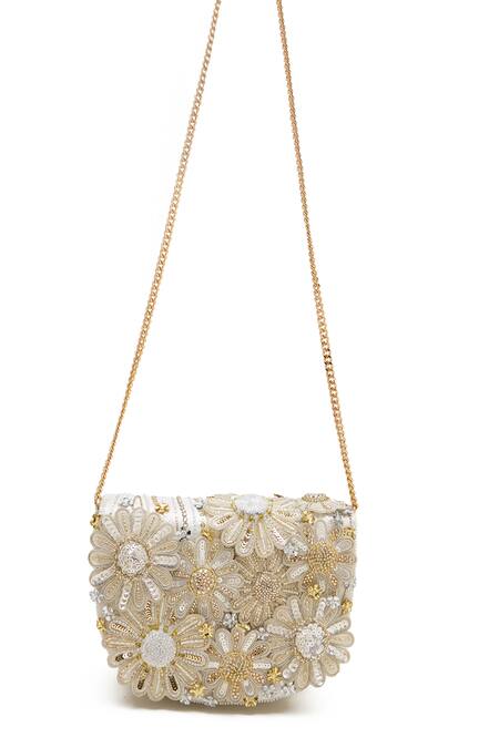 Buy_Doux Amour_Ivory Beads, Embroidery Fiona Clutch _Online_at_Aza_Fashions