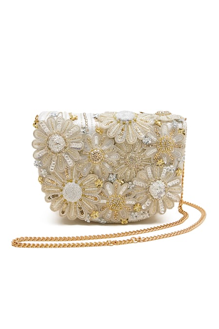 Doux Amour_Ivory Beads, Embroidery Fiona Clutch _at_Aza_Fashions