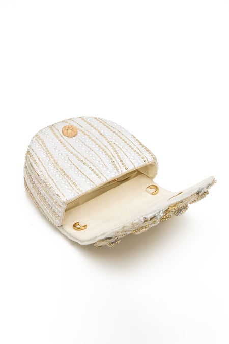 Buy_Doux Amour_Ivory Embroidery, Beads Fiona Clutch _Online_at_Aza_Fashions