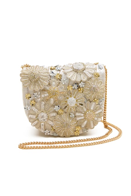 Buy_Doux Amour_Ivory Embroidery, Beads Fiona Clutch 