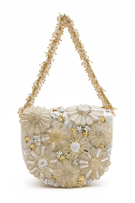 Doux Amour Ivory Embroidery, Beads Fiona Clutch 