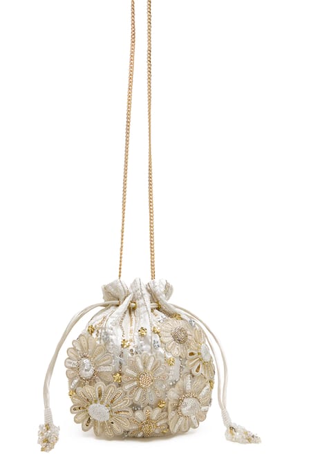 Doux Amour_Ivory Embroidery, Beads Emma Potli Bag _Online_at_Aza_Fashions