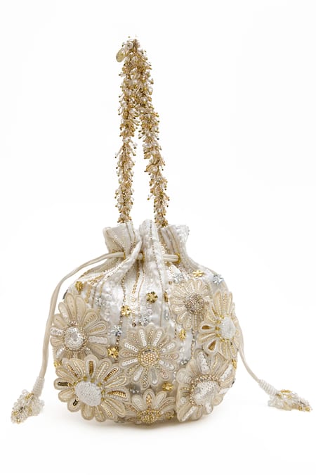 Buy_Doux Amour_Ivory Embroidery, Beads Emma Potli Bag _Online_at_Aza_Fashions