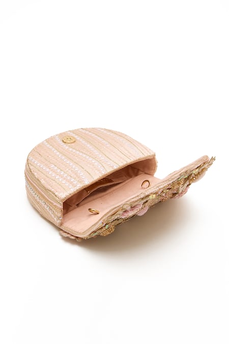 Doux Amour_Pink Embroidery, Beads, Sequins, Stones Fiona Clutch _Online_at_Aza_Fashions