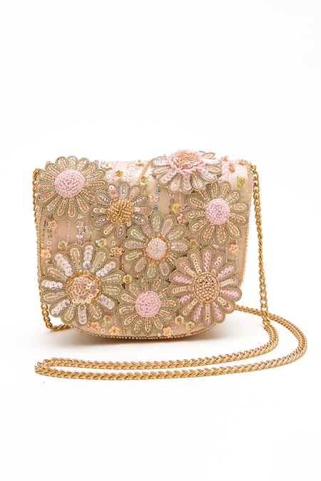 Buy_Doux Amour_Blush Embroidery, Beads Fiona Clutch _Online_at_Aza_Fashions