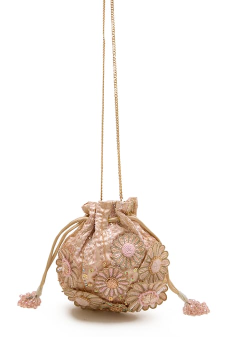 Doux Amour_Blush Embroidery, Beads Emma Potli Bag _Online_at_Aza_Fashions