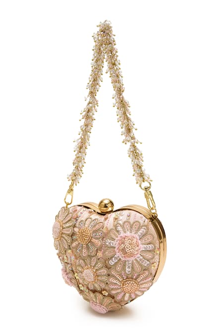 Buy_Doux Amour_Blush Embroidery, Beads Zoe Heart Shaped Clutch _Online_at_Aza_Fashions