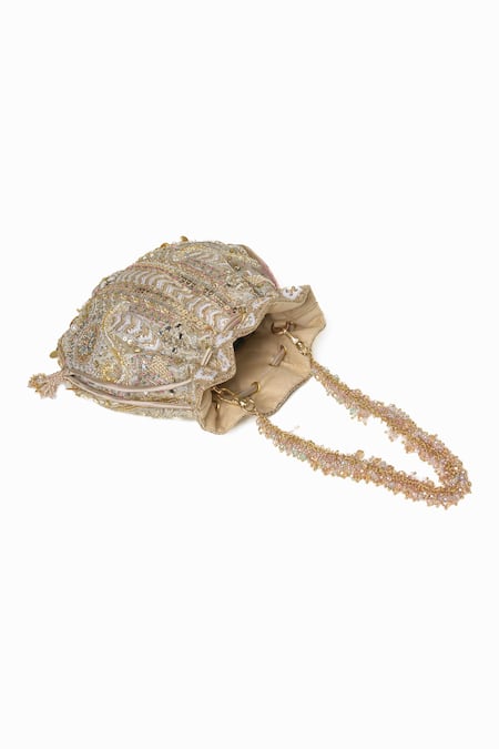 Doux Amour_Gold Embroidery, Beads Ruhani Potli _Online_at_Aza_Fashions