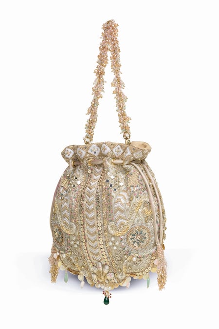 Buy_Doux Amour_Gold Embroidery, Beads Ruhani Potli _Online_at_Aza_Fashions