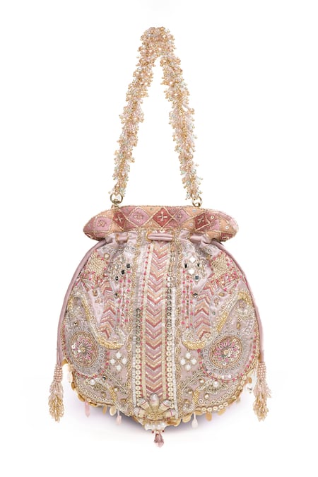 Buy_Doux Amour_Blush Embroidery, Beads Hani Potli _Online_at_Aza_Fashions